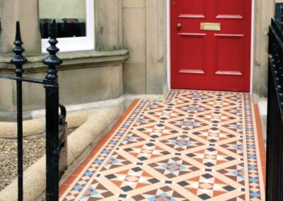 Original Style Victorian Floor - Bespoke Pattern-Based on Blenheim with Kingsley Border (Modified) in Buff, Brown, Red, Blue and Dover White