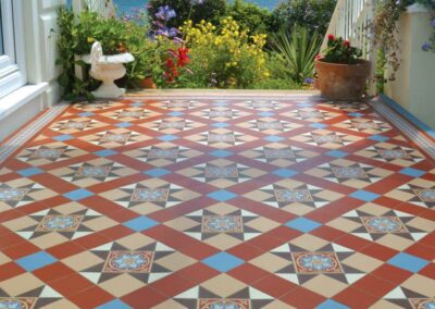 Original Style Victorian Floor - Blenheim Pattern with Telford Border in Red, Blue, Buff, Brown and White