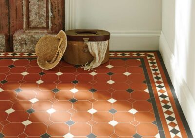 Original Style Victorian Floor - Harrogate Pattern and Modified Kingsley Border in Red, Black and White