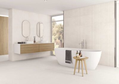 TAU Cerámica Integra Pearl - 40cm x 120cm, Integra White Relieve - 40cm x 120cm & Integra White - 120cm x 120cm