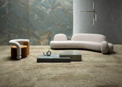 TAU Cerámica Magna Blue - 120cm x 260cm & Taj Mahal White 120cm x 120cm