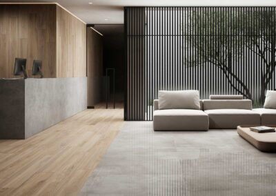 TAU Cerámica Teba Gray - 120cm x 120cm, Albar Roble - 25cm x 150cm & Piamonte - 120cm x 280cm