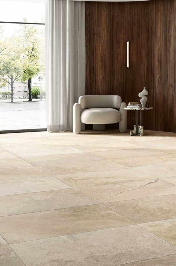 Tuffeau Dorato — 60cm x 90cm — Living Room View — Spacers Showrooms