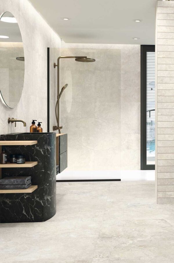 Coliseum 1880 Sand - 100cm x 100cm - Bathroom View - Spacers Showrooms